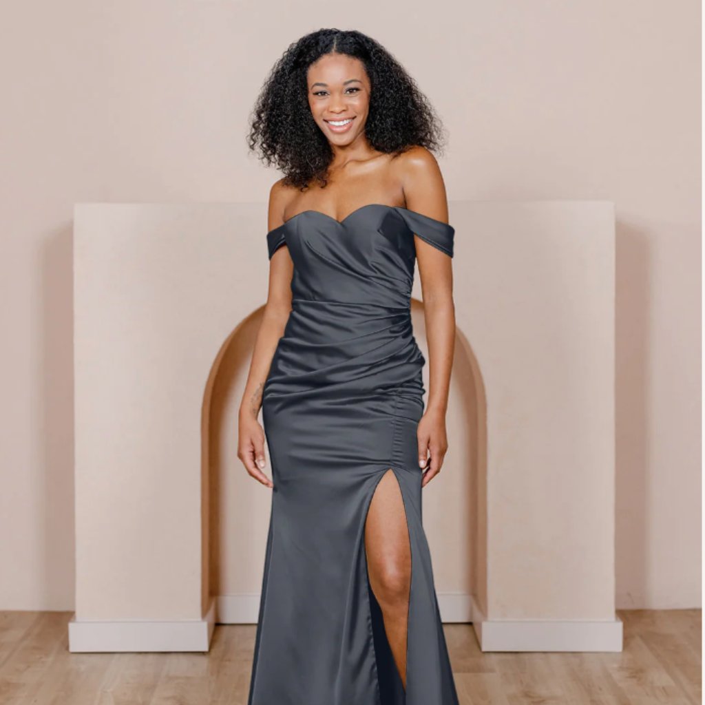 New Revelry Ariel Convertible Black Satin Dress Size 4 Nwt Mib